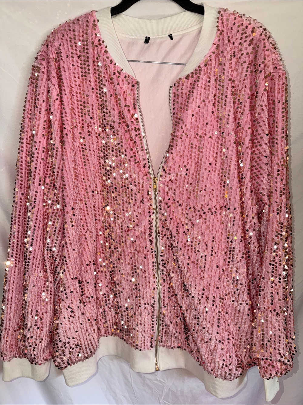 Sequin Zip-Up Bomber Jacket, SZ XXL, PTP 29, L 28, Pockets (T1–338)